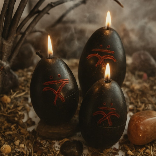 Восковая черная свеча - Черные яйца с полынью для ритуала очистки, набор 3 шт (6 см)