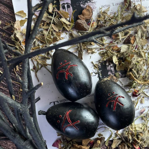 Восковая черная свеча - Черные яйца с полынью для ритуала очистки, набор 3 шт (6 см)
