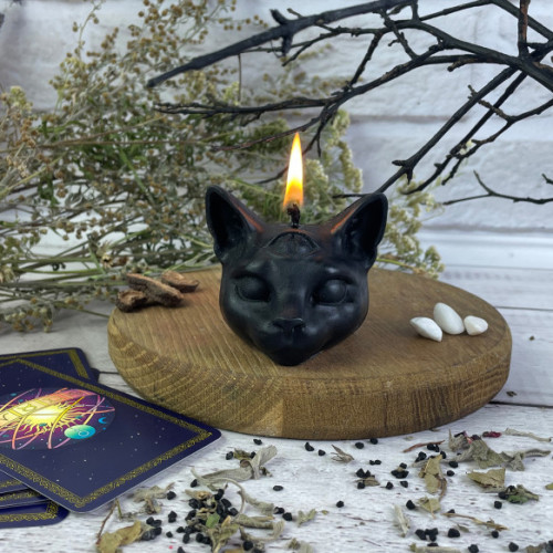 Восковая черная свеча - Кот (6 см)