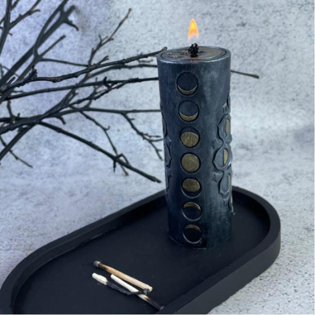 Восковая черная свеча - Фазы месяца Candles (12 см)