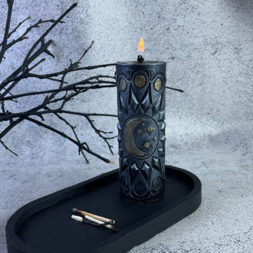 Восковая черная свеча - Фазы месяца Candles (12 см)