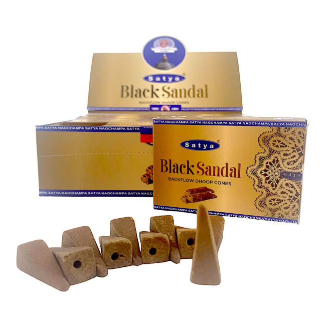 Арома-конуси зі зворотним потоком - Black Sandal Backflow Dhoop Cones, Satya (Чорний Сандал)