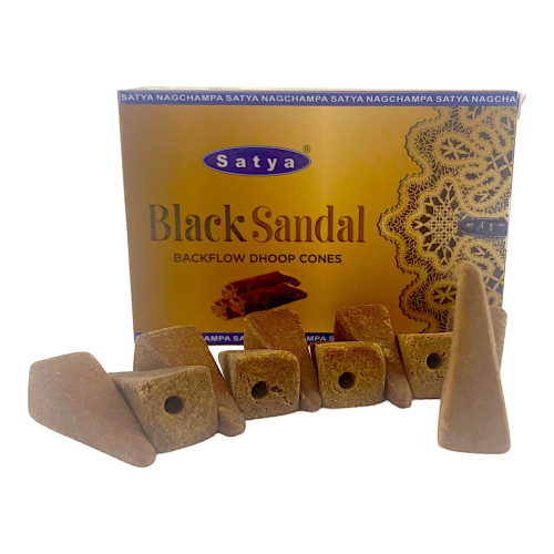 Арома-конусы с обратным потоком - Black Sandal Backflow Dhoop Cones, Satya (Черный Сандал)