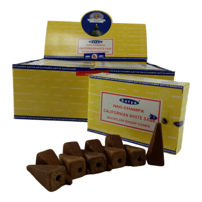 Арома-конуси зі зворотним потоком - Californian White Sage, Nag champa Backflow Dhoop Cones, Satya (Каліфорнійська біла шавлія)
