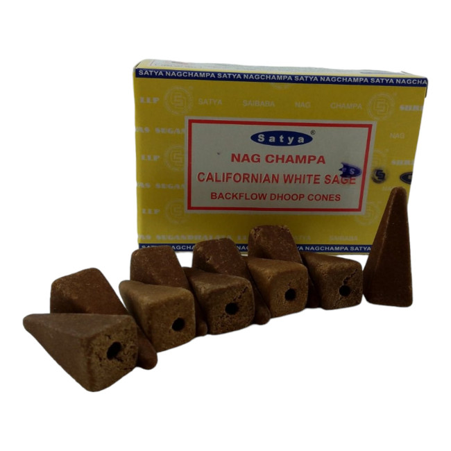 Арома-конуси зі зворотним потоком - Californian White Sage, Nag champa Backflow Dhoop Cones, Satya (Каліфорнійська біла шавлія)