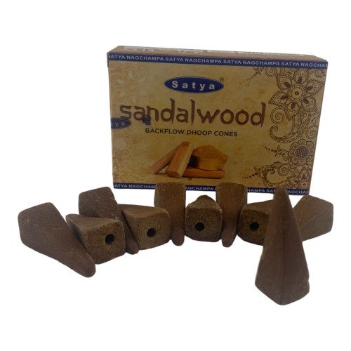 Арома-конусы с обратным потоком - Sandalwood Backflow Dhoop Cones, Satya (Сандаловое дерево)