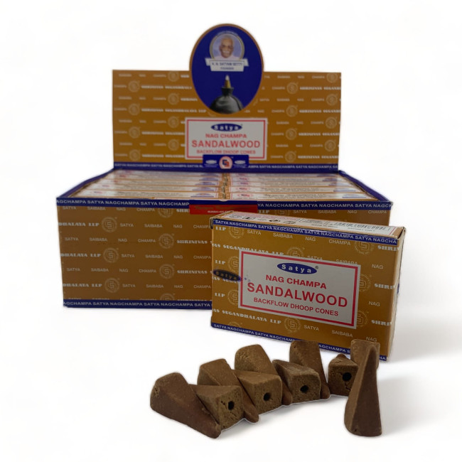 Арома-конуси зі зворотним потоком - Sandalwood, Nag champa Backflow Dhoop Cones, Satya (Сандалове дерево)