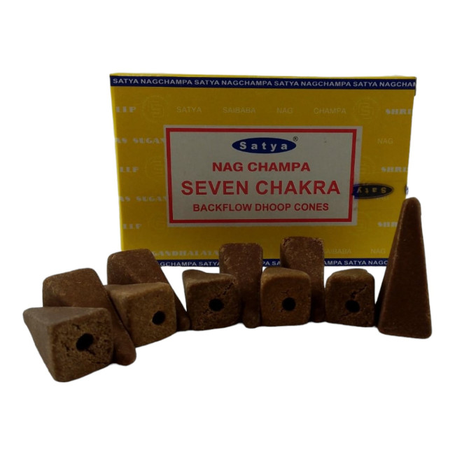 Арома-конуси зі зворотним потоком - Seven Chakra, Nag champa Backflow Dhoop Cones, Satya (Сьома Чакра)