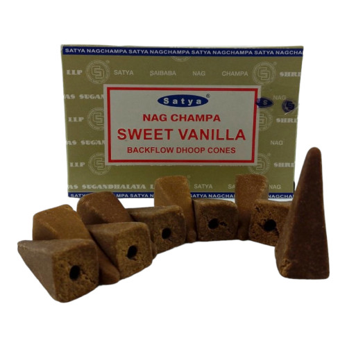 Арома-конусы с обратным потоком - Sweet Vanilla, Nag champa Backflow Dhoop Cones, Satya (Сладкая Ваниль)