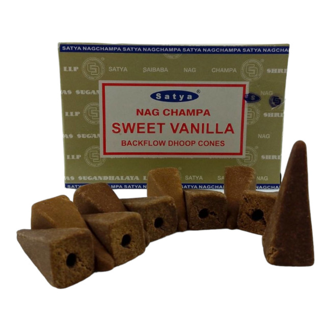 Арома-конуси зі зворотним потоком - Sweet Vanilla, Nag champa Backflow Dhoop Cones, Satya (Солодка Ваніль)