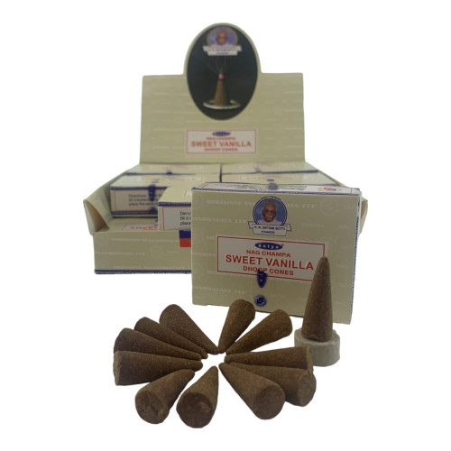Пыльцевые благовония арома-конусы - Sweet Vanilla, Nag champa Dhoop Cones, Масала Satya (Сладкая Ваниль)