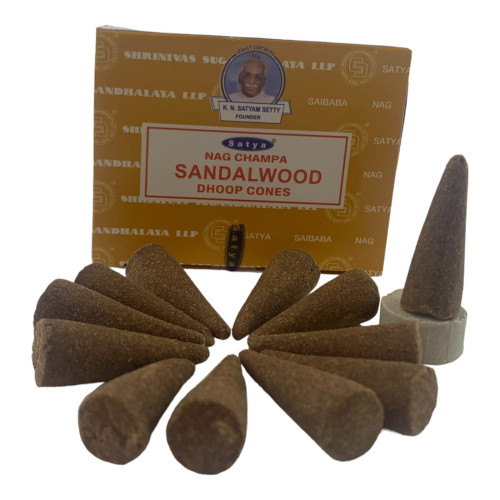 Пыльцевые благовония арома-конусы - Sandalwood, Nag champa Dhoop Cones, Масала Satya (Сандаловое дерево)