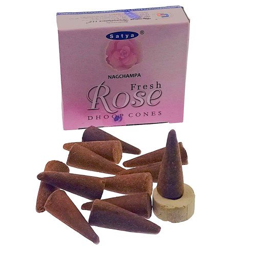 Пыльцевые благовония арома-конусы - Fresh Rose Dhoop Cones, Масала Satya (Свежесть Розы)