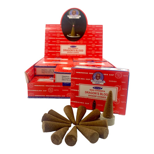 Пыльцевые благовония арома-конусы - Dragon's Blood, Nag champa Dhoop Cones, Масала Satya (Кровь Дракона)