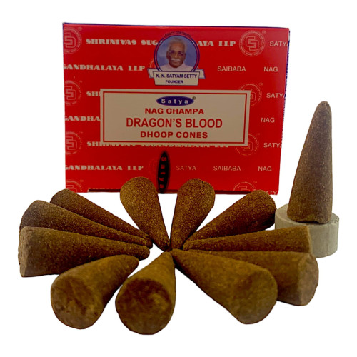 Пыльцевые благовония арома-конусы - Dragon's Blood, Nag champa Dhoop Cones, Масала Satya (Кровь Дракона)
