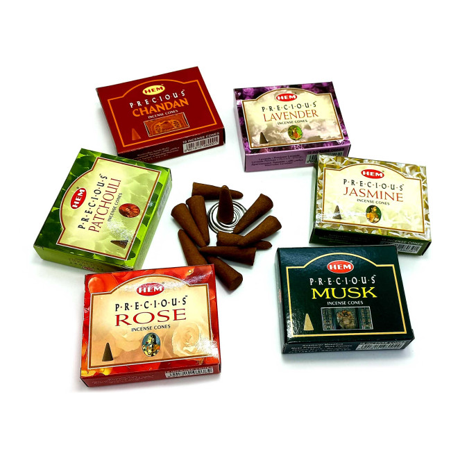 Набір пилкових пахощів арома-конуси - Precious Assorted Perfumed Incense Cones, Масала HEM