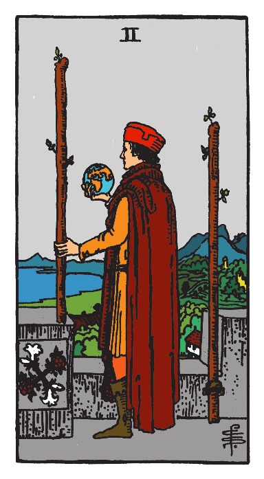 Двійка Жезлів Таро у прямому положенні